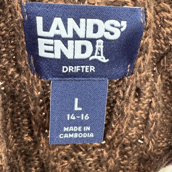 🧣Lands End Drifter Womens Brown Button Cable Knit Cardigan Sweater Large 14 16 - Picture 7 of 12